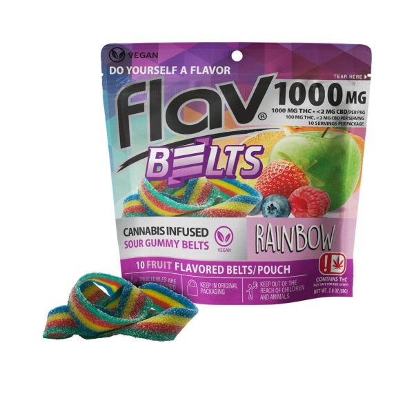 Flav Rainbow Sour Gummy Belts -1000 mg